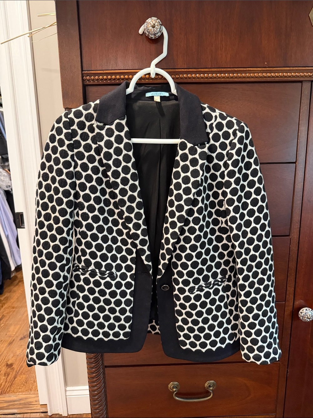 Black and White Polka Dot Knit Blazer - Tailored Single-Button Jacket
